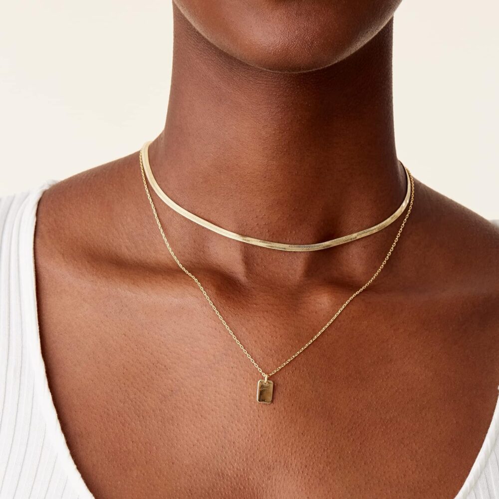 PAVOI 14K Gold Plated Layering Necklaces | Stylish Minimalist Design Pendant Necklaces | Bar, Lotus, Disc, Dog Tag, Horizontal Bar Pendants for Women - Image 3