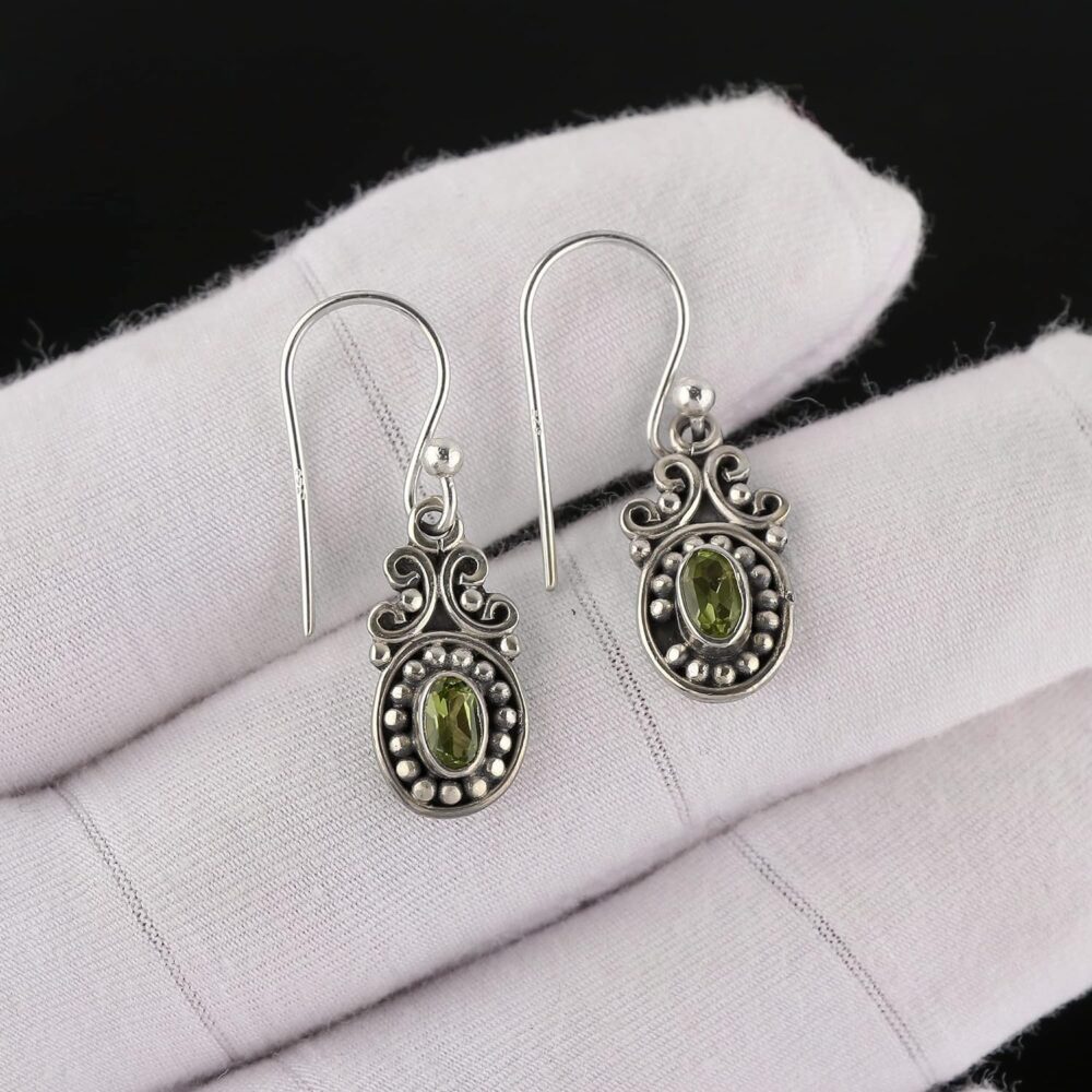 Natural Peridot Earrings 925 Sterling Silver Dainty Filigree Dangle Earrings for Women Bohemian Handmade Jewelry August Birthstone Minimalist Bridal Earrings Christmas Gift for her - Image 4