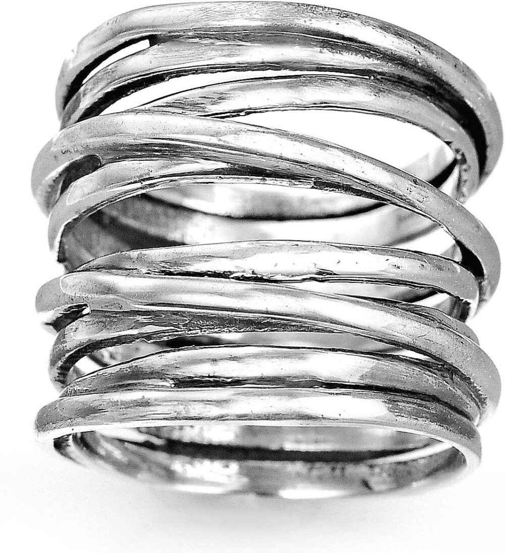 Boho-Magic 925 Sterling Silver Band Rings for Women Wrap Wide Statement Ring - Image 6