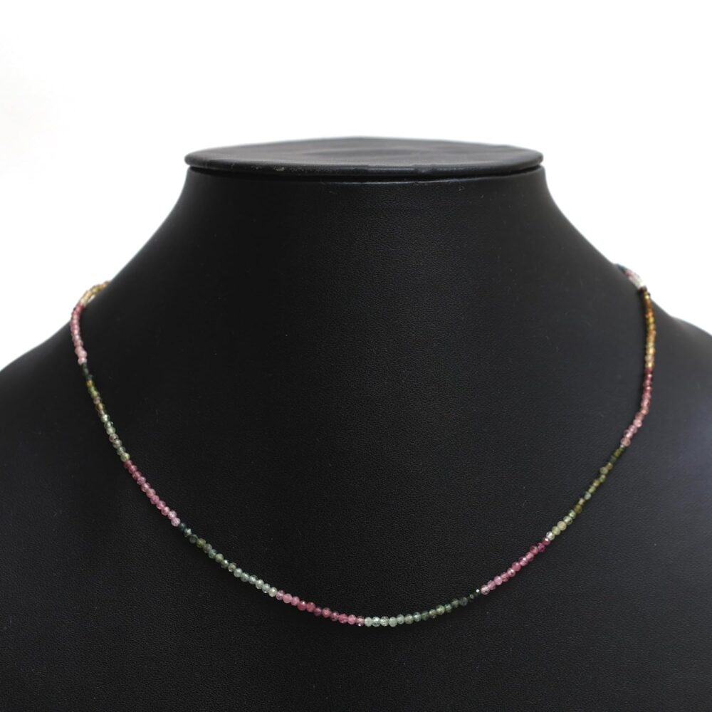 Gempires Mother's Day Gift Watermelon Tourmaline Beaded Choker Necklace for Women, Tourmaline Necklace, Crystal Choker Necklace, Silver Plated Chain, Gemstone Jewelry 18 inch - Image 4