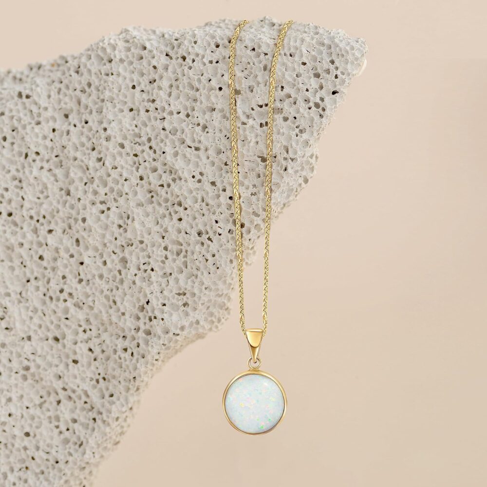 14K Gold White Opal Necklace - Dainty October Birthstone Pendant - Image 4