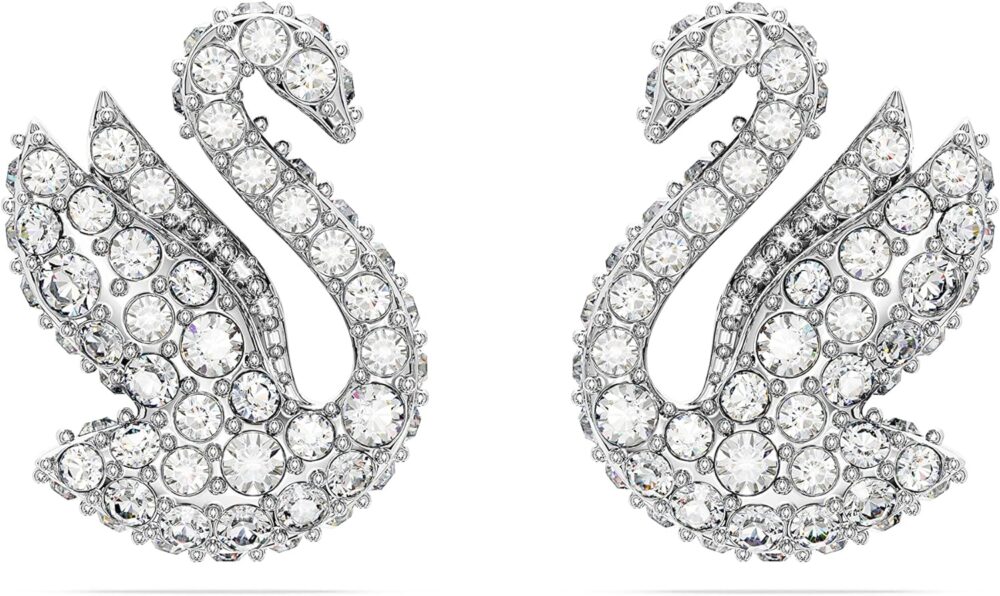 Swarovski Iconic Swan Crystal Necklace, Earrings, Bracelet Jewelry Collection, Clear Crystals on a Rhodium Tone Finish