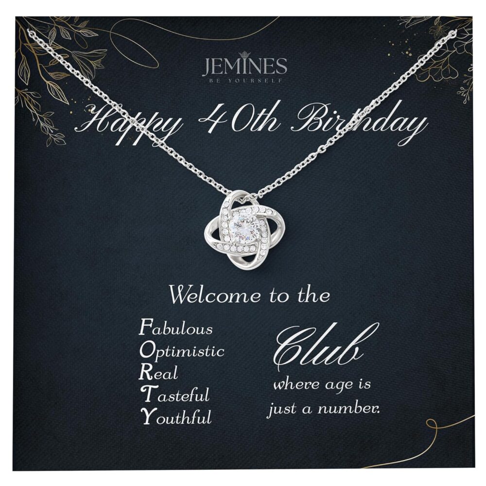 JEMINES 40th Year Old Birthday Gift for Women Mom Wife Friend, Turning 4 Decade Gifts 14K White Gold Plated Jewelry Necklace with Sentimental Message Card