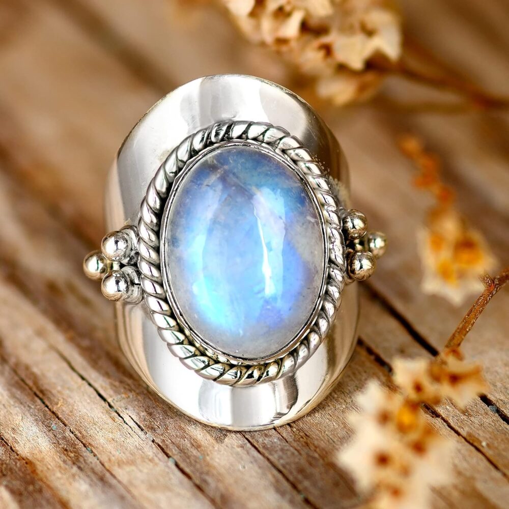 Boho-Magic Sterling Silver Moonstone Ring for Women Boho jewelry Oval Gemstone - Image 2