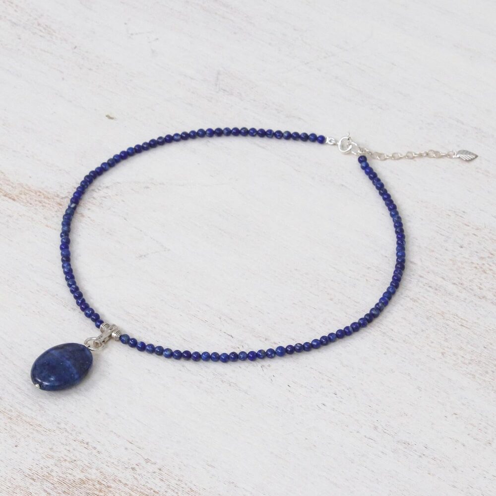 Handcrafted Lapis Lazuli Pendant Necklace | Crystal Pendant | Adjustable Sterling Silver Necklace | Artisan Blue Lady Necklace - Image 6