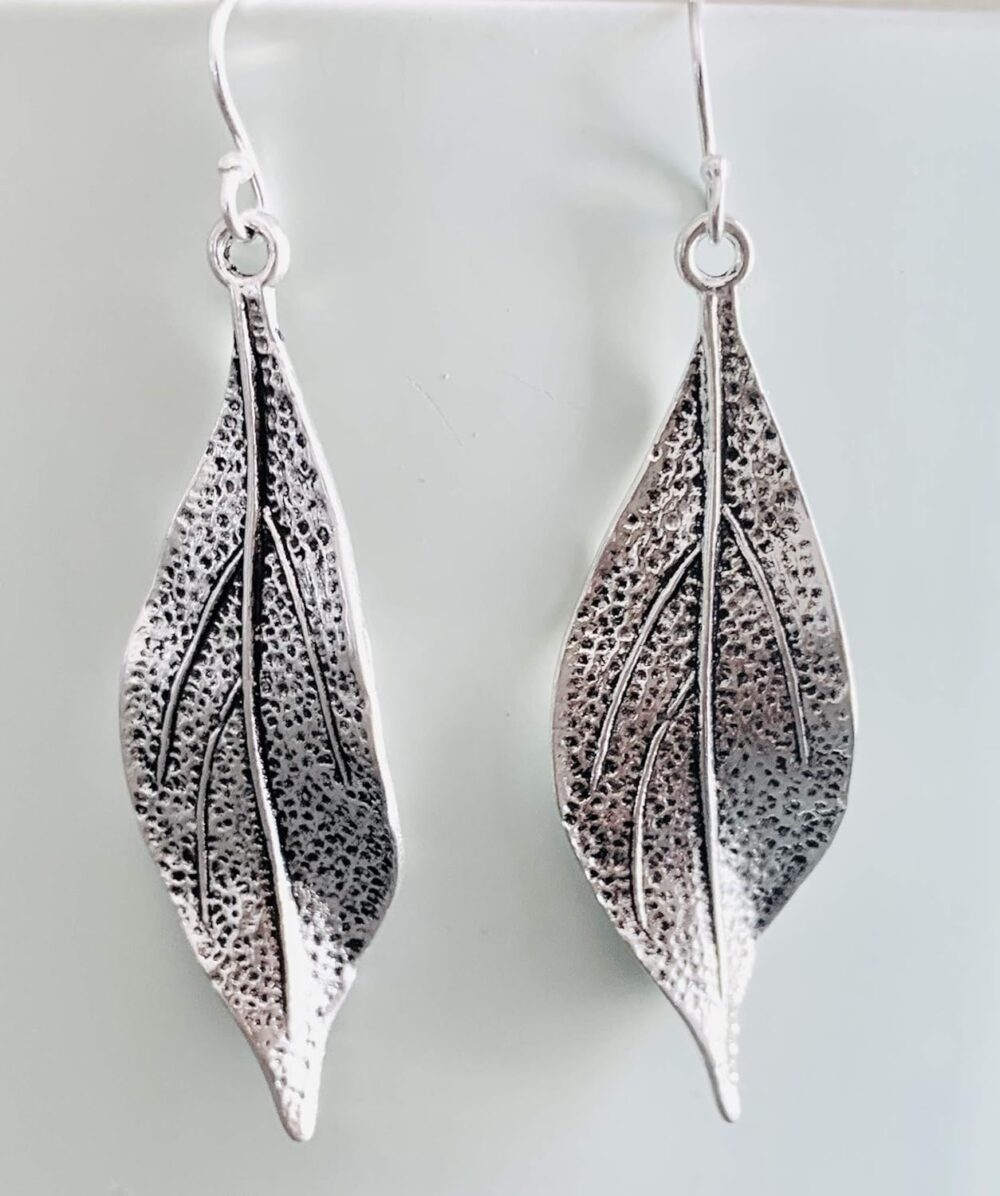 Wavy Leaf on Sterling Silver Dangle Earrings Bohemian Boho - Image 3