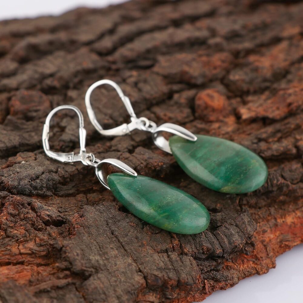 Solid 925 Sterling Silver Earrings, Natural Serpentine Gemstones Earrings for Women, Birthstones, Bohemian Handmade Elegant Statement Jewelry, Wedding, Christmas Gifts - Image 3