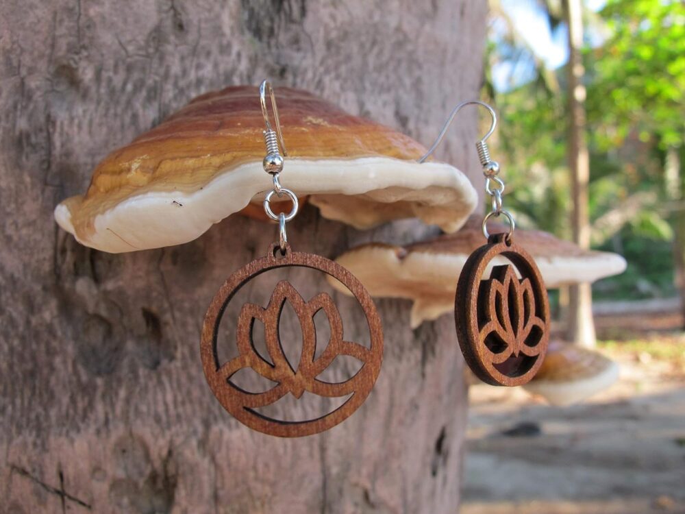 Circle Hoop Wooden Earrings Lotus Flower, 0g, Yoga Earrings, Conscious Bohemian Jewelry - Image 5