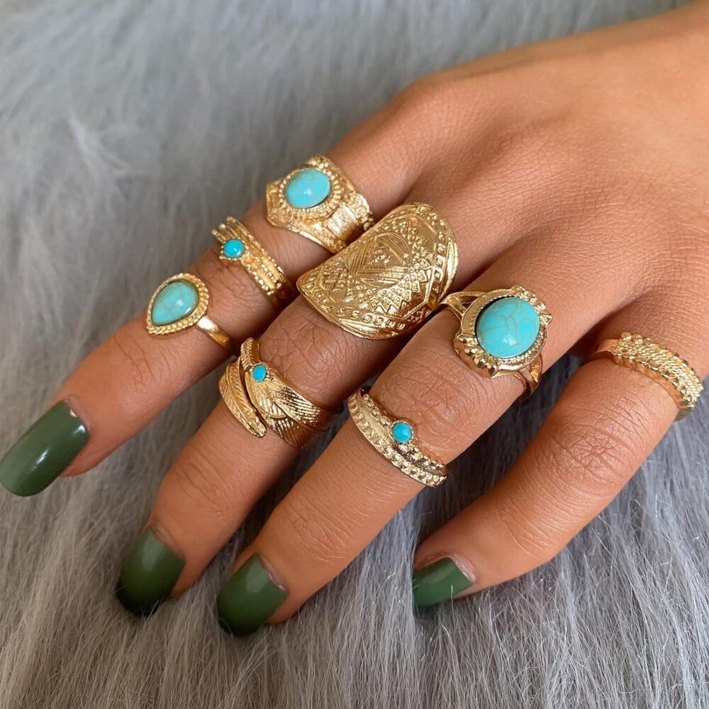 17 MILE 82 Pcs Vintage Silver Knuckle Rings Set for Women, Bohemian Stackable Joint Finger Rings, Retro Stone Crystal Stacking Midi Rings Pack - Image 3