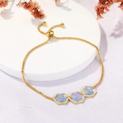 Forget-Me-Not Pressed Wildflower Bracelet | Personalized Handmade Bracelet | Real Wildflowers Bracelet | Alaska State Flower Bracelet | Gold Pressed Flower Bracelet | Gift For Her - Image 3