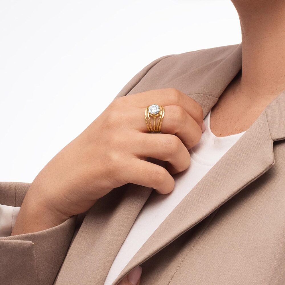 14K Gold Over Sterling Silver Statement Rings With 3.40 TCW Floating Cubic Zirconia, Wire Wrap Ring, Dainty Gold Rings, Gifts For Women, Aesthetic Jewelry, Rings For Women, Gold Jewelry For Women - Image 2