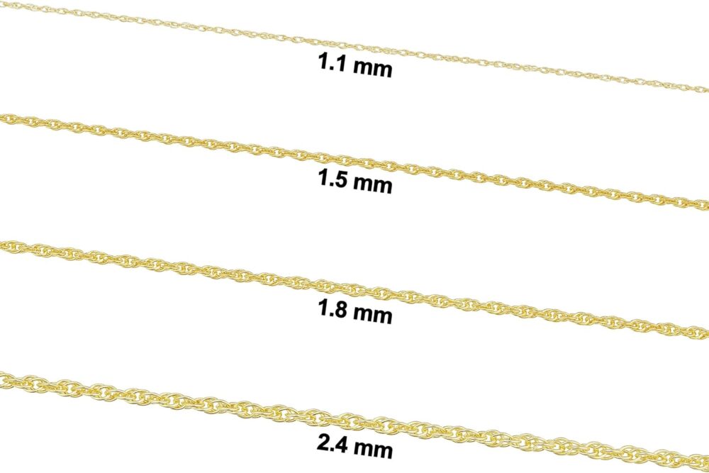 Kooljewelry Sterling Silver or Yellow Gold and Sterling Silver Rope Chain Necklace For Women (1.1 mm, 1.5 mm, 1.8 mm or 2.4 mm - Sizes from 14 to 30 inches long) - Image 2