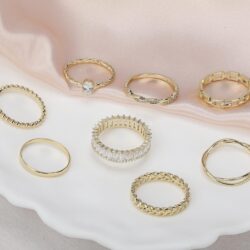 8Pcs Emerald Cut Eternity Stackable 14K Gold Rings for Women - Baguette Ring, Dainty Rings for Women, Non-Tarnish Gold Rings, Stackable Rings for Women & Fashion Rings Set - Image 5