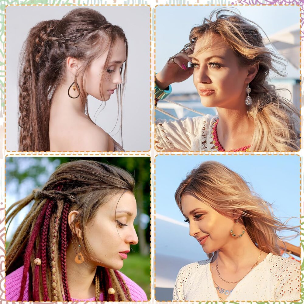 9 Pair Bohemian Earrings,Vintage Dangle Earrings Set Droplet Round Hollow Out Boho Earrings for Women or Girls - Image 7