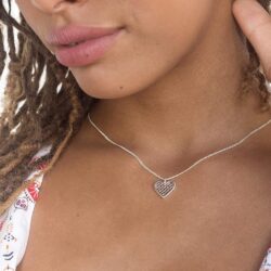 Unique Heart Pendant Necklace, Short 925 Sterling Silver Romantic Grid Heart Necklace, Cool and Trendy Minimalist Layering Style, Delicate Dainty Handmade Artisan Jewelry for Her by HeartAttackOM - Image 2