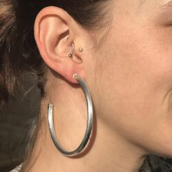 Everybody's Favorite Large 2.5 Inch Tubular Lightweight Statement Hoop Earrings in Brush Silver Plated - Image 5