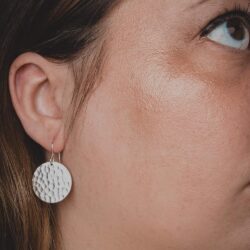 Hammered Disc Dangle Earrings | Large Round Circle Textured Drop Earrings in Silver, Gold, or Rose Gold (Sterling Silver) - Image 8