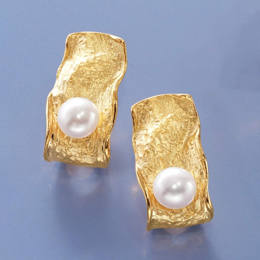 Ross-Simons Italian 7.5-8mm Cultured Pearl Sculptural Earrings in 18kt Gold Over Sterling - Image 4