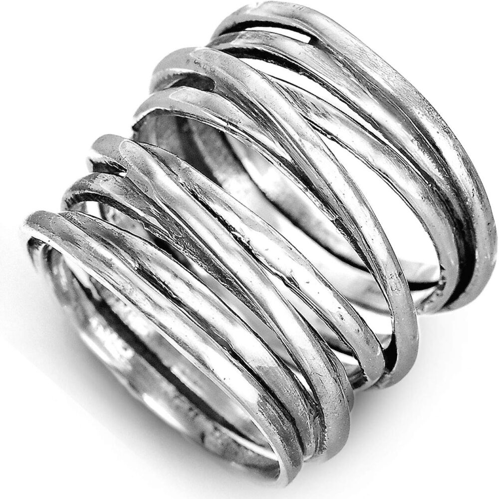 Boho-Magic 925 Sterling Silver Band Rings for Women Wrap Wide Statement Ring