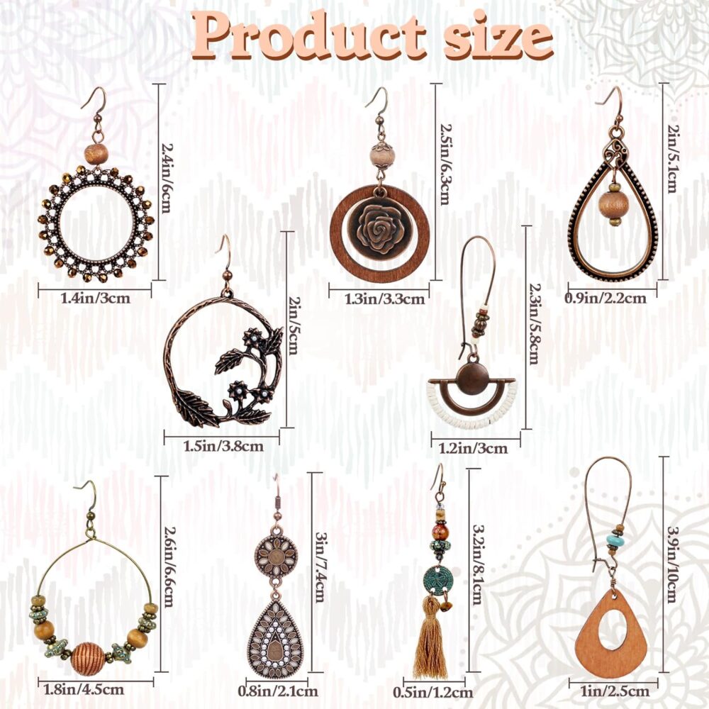 9 Pair Bohemian Earrings,Vintage Dangle Earrings Set Droplet Round Hollow Out Boho Earrings for Women or Girls - Image 2