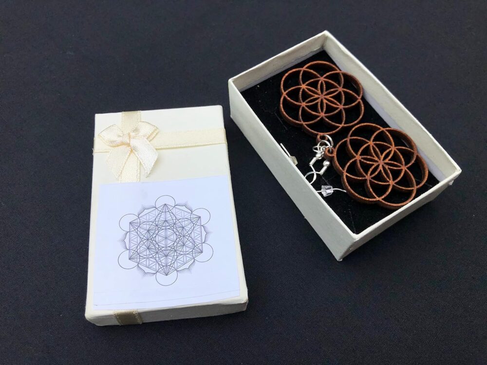 Seed of Life Earrings: Silver Hooks, Wooden Laser Cut, Sacred Geometry Jewelry - Image 3