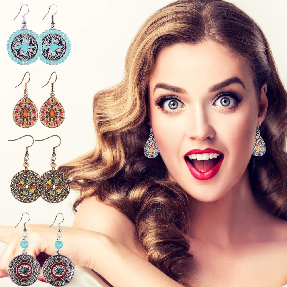 Duufin 20 Pairs Bohemian Earrings Vintage Drop Dangle Earrings Boho Earrings Set Statement Earrings Alloy Long Boho Dangle Earrings for Women - Image 5