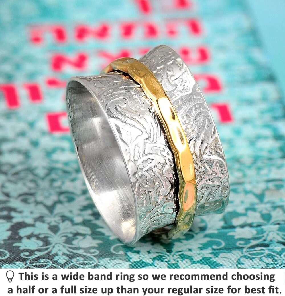 Boho-Magic 925 Sterling Silver Spinner Ring for Women with Brass Fidget Ring Flowers Band - Image 3