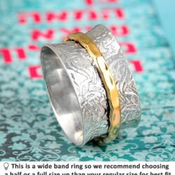 Boho-Magic 925 Sterling Silver Spinner Ring for Women with Brass Fidget Ring Flowers Band - Image 3