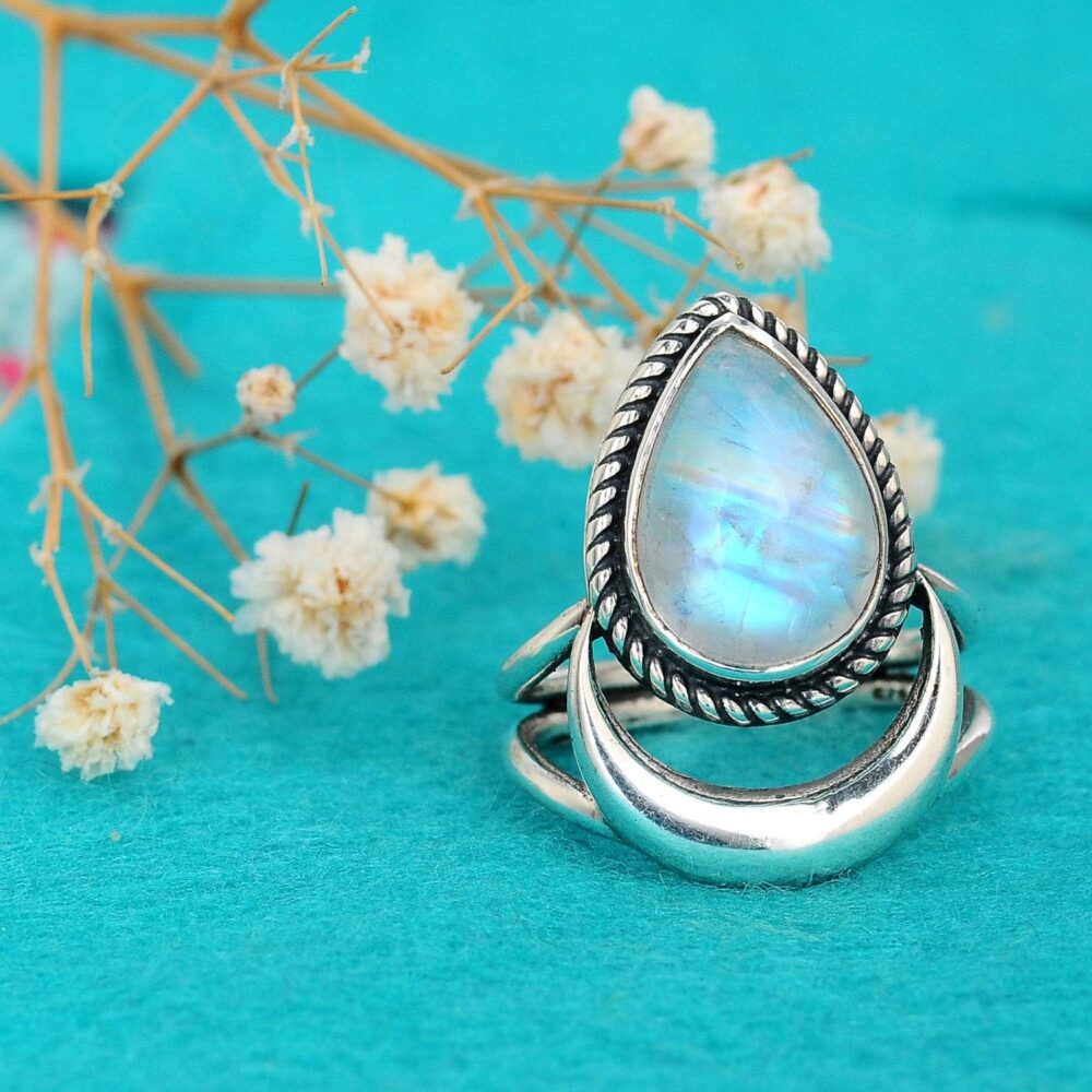 Boho-Magic Sterling Silver Moon Moonstone Ring for Women Gemstone Boho jewelry - Image 5