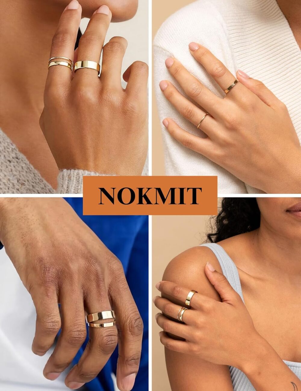 NOKMIT 14K Gold Filled 3 Rings Set for Women Girls Dainty Cute Stacking Stackable Thumb Pinky Cigar Bands Set Non Tarnish Comfort Fit Size 5 to 10 1mm 3mm 5mm - Image 4