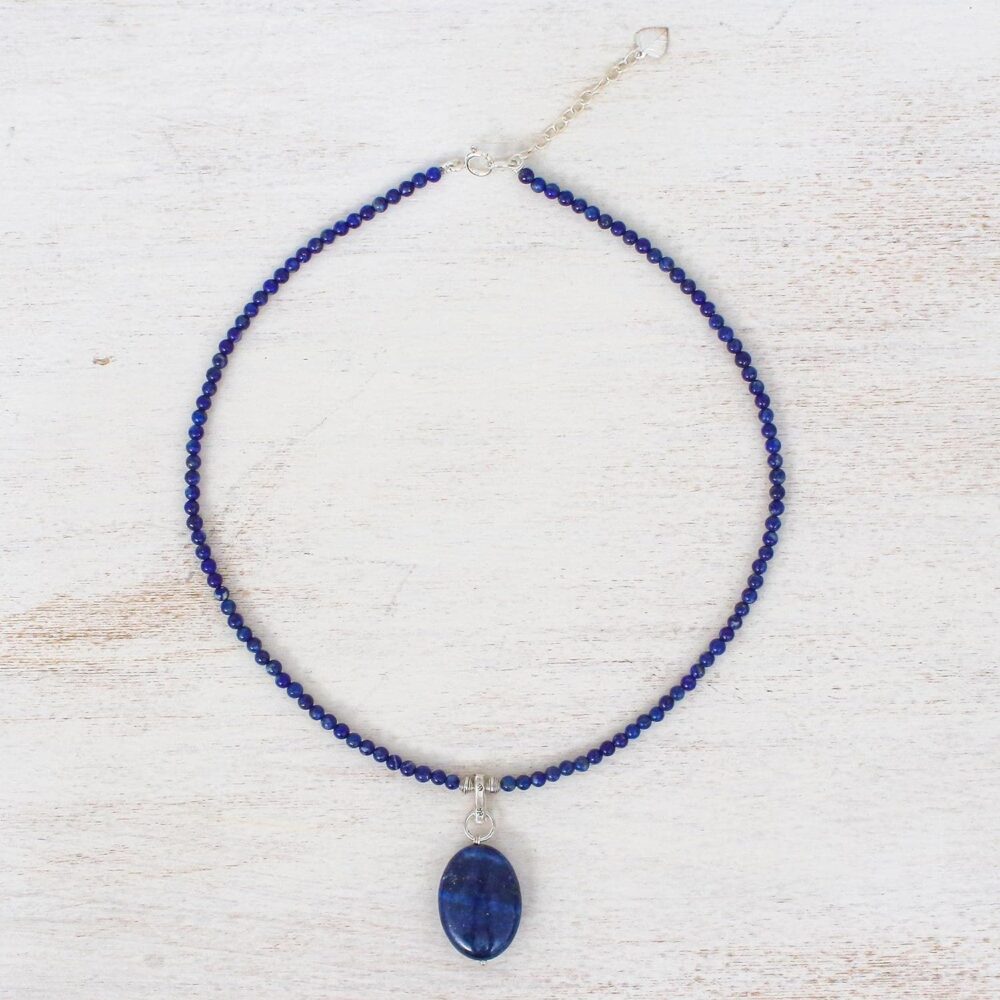 Handcrafted Lapis Lazuli Pendant Necklace | Crystal Pendant | Adjustable Sterling Silver Necklace | Artisan Blue Lady Necklace - Image 4