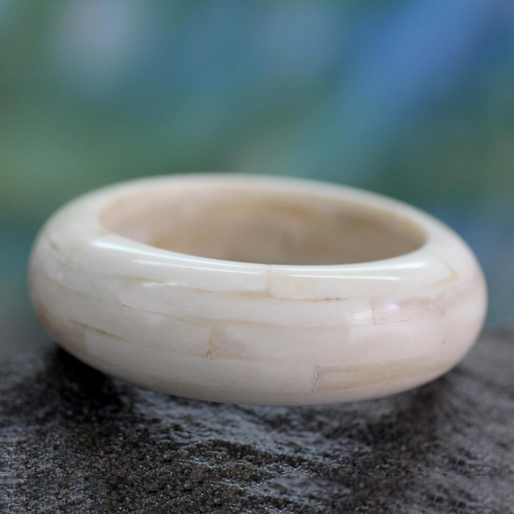 NOVICA Artisan Handmade Bone Bangle Bracelet Indian Jewelry 'Delhi Clouds' - Image 3