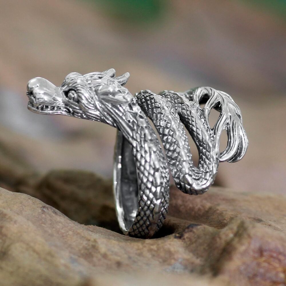 NOVICA Artisan Handmade .925 Sterling Silver Wrap Ring Unique Indonesian Animal Themed Power Dragon 'Baby Dragon' - Image 3