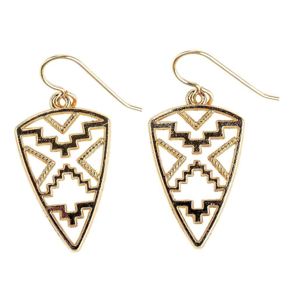 Gold Bohemian Boho Dangle Drop Earrings | (Gold Aztec Tribal)