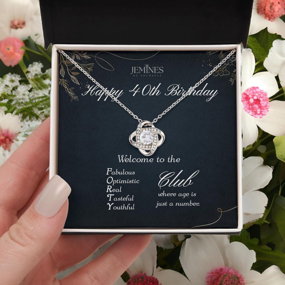 JEMINES 40th Year Old Birthday Gift for Women Mom Wife Friend, Turning 4 Decade Gifts 14K White Gold Plated Jewelry Necklace with Sentimental Message Card - Image 3