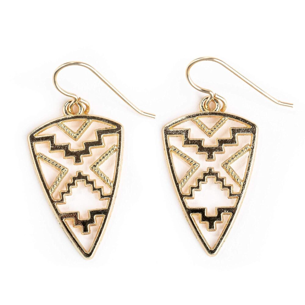 Gold Bohemian Boho Dangle Drop Earrings | (Gold Aztec Tribal) - Image 9