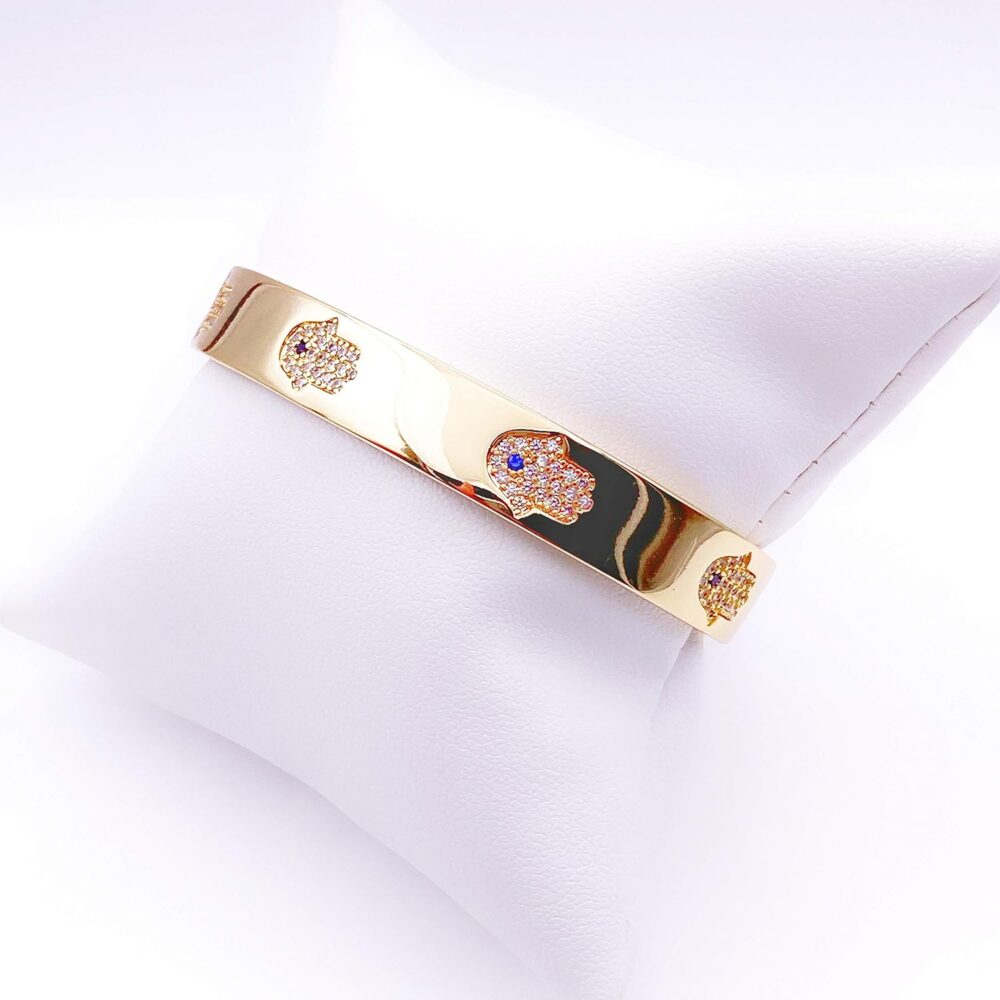 LESLIE BOULES 18K Gold Plated Hamsa Hand Cuff Bracelet for Women Fashion Jewelry - Image 3