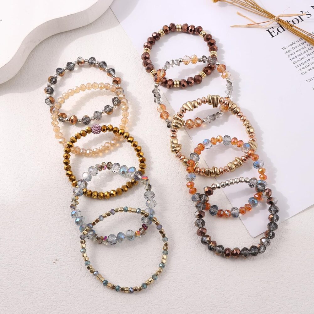 WAINIS 6 Sets Bohemian Beaded Stackable Bracelets for Women Stretch Multilayered Crystal Bracelet Set Multicolor Boho Glass Bead Bracelets Pack - Image 7