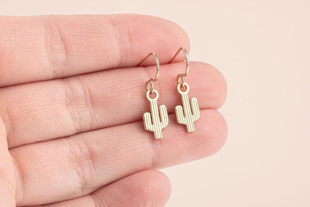 Gold Bohemian Boho Dangle Drop Earrings | (Gold Bohemian Cactus) - Image 6