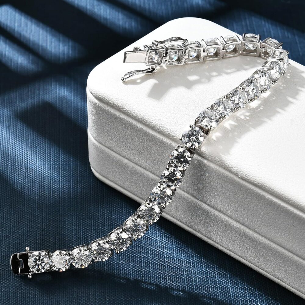 Gem's Beauty 2.22-35.00CT Moissanite Tennis Bracelet for Women Men 2-6.5mm D Color VVS1 Round Cut Diamond Tennis Bracelet 18k White Gold Plated 925 Sterling Silver Tennis Bracelet for Women - Image 5