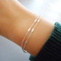 Annika Bella Double Layered Sterling Silver Bracelet, Length 6.5-7.5 Inches, Stranded Satellite Chain Bracelets for Women, Waterproof, Minimalist 925 Women's Bracelet (Satellite Bar Chains) - Image 7