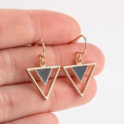 Tribal Triangle Dangle Earrings |Gold Geometric Bohemian Drop Earrings | Multiple Colors Available (Black) - Image 2
