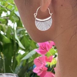 Sterling Silver Handmade Crescent Boho Hoop Earrings, 7/8" x 1 1/4" Half Moon Shape Ethnic Hippie Gypsy Bohemian Style, Gift for Her - Image 6