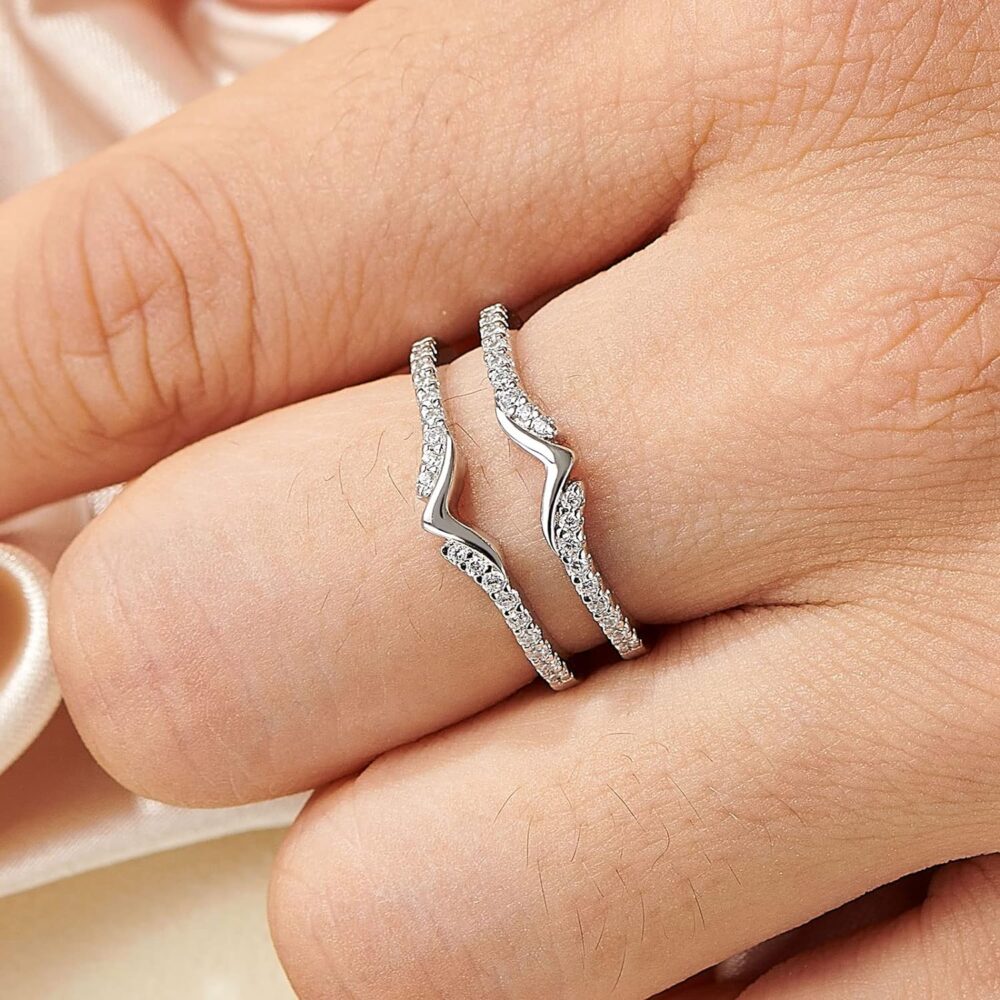 Wedding Ring Guard Enhancers Engagement Rings for Women Stackable Cubic Zirconia Half Eternity Curved Bands 925 Sterling Silver Size 5-10 - Image 2