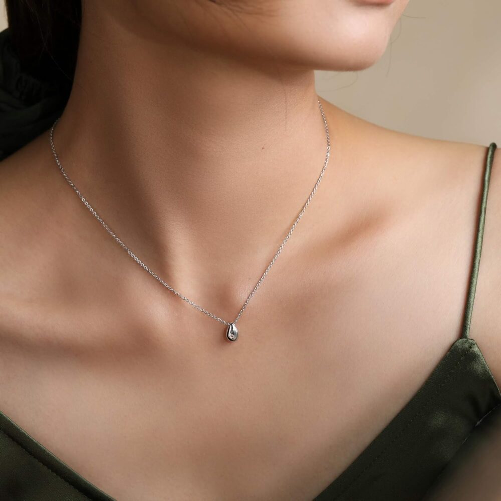 Fonsalette Dainty Teardrop Necklace for Women Sterling Silver Teardrop Earrings for Women Teengirls Layered Necklace Minimalist Sterling Silver Choker Necklaces - Image 4