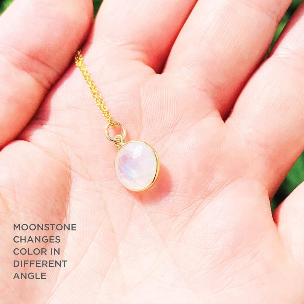 Moonstone Artisan Pendant Necklace, Round White Gemstone, 18K Gold Silver 925 Jewelry, Layering Necklaces, June Birthstone Gift - Image 4