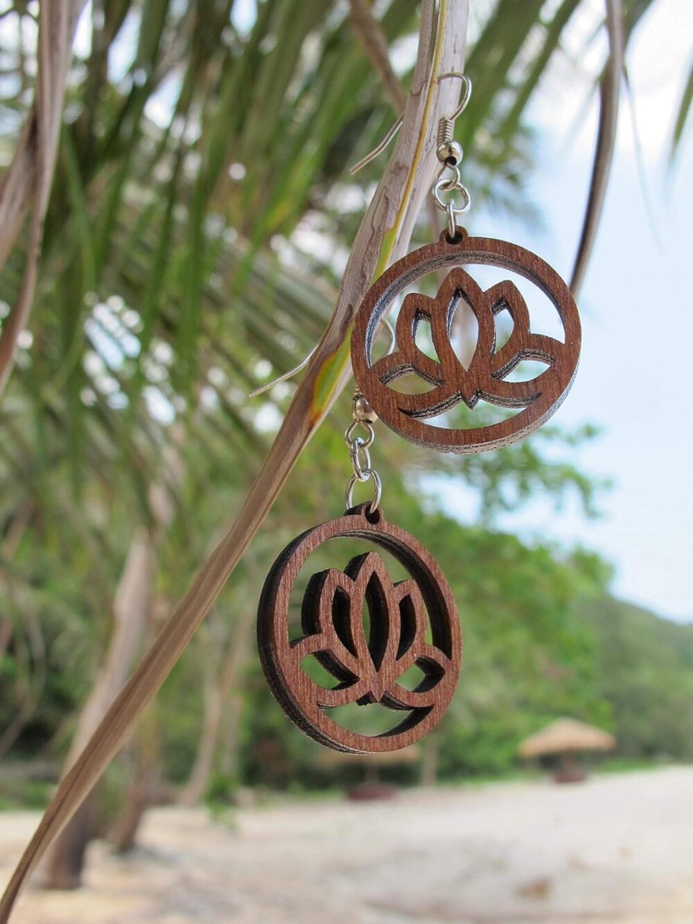 Circle Hoop Wooden Earrings Lotus Flower, 0g, Yoga Earrings, Conscious Bohemian Jewelry - Image 2