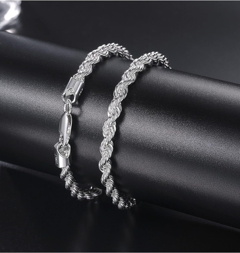 Nometo 925 Sterling Silver Rope Chain Bracelet 3mm4mm5mm Gold/Silver Bracelet for Men Women Silver Bracelet 6.5-9 Inches - Image 6