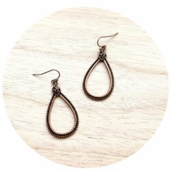 Detailed Copper Teardrop Dangle Earrings - Image 2