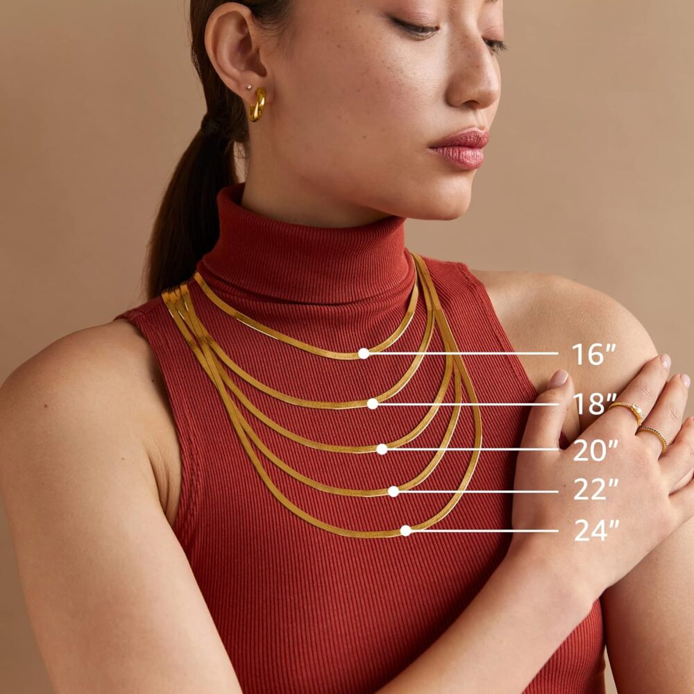 PAVOI Italian Solid 925 Sterling Silver, 22K Gold Plated Chain Necklaces | Snake, Square Box, Cable, Super Flex Curb, Miami Cuban and Rope Diamond-Cut Herringbone Necklace for Women and Men | MADE IN ITALY - Image 2